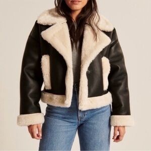 Abercrombie & Fitch Black and Cream Leather Jacket